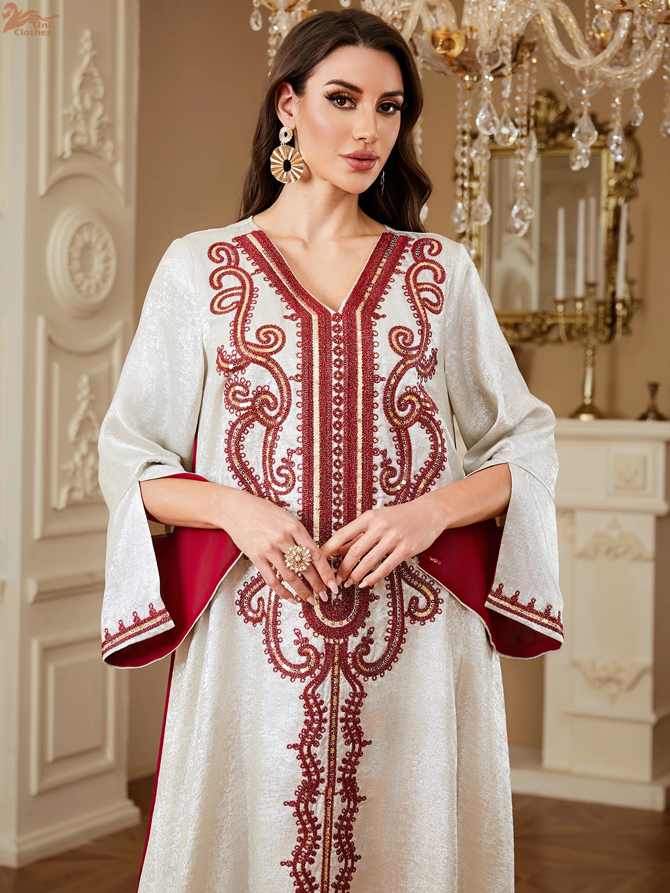 Zahraa Ramadan Muslim Women's Embroidered Loose abaya with Hijab Dresses For Women Gala Morocco Dubai Elegant Casual Kaftan 5