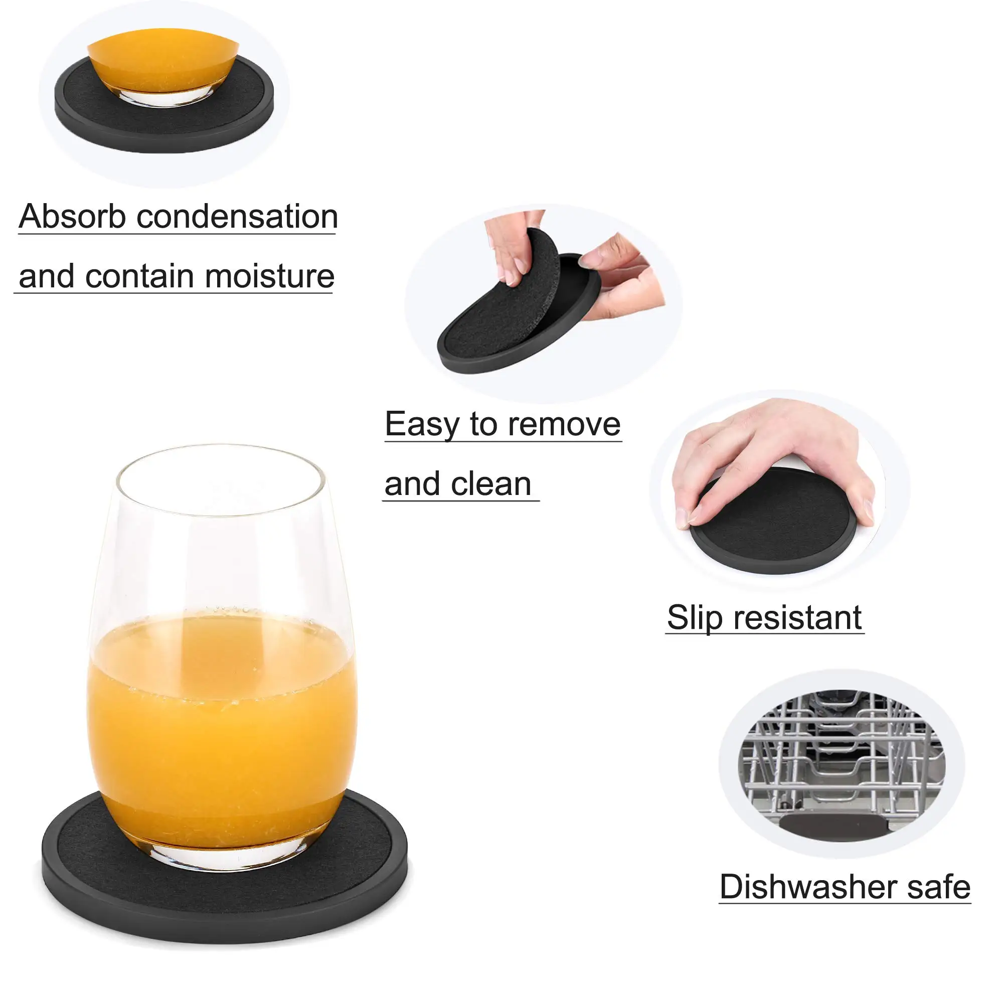 Sottobicchieri In Silicone Con Supporto, Set Da 6, Sottobicchieri Per Bevande Calde O Fredde Spessi Antiscivolo Antiaderenti Vassoio Profondo Nero 90504709
