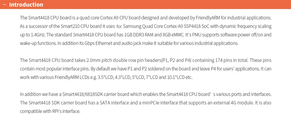 Smart4418 CPU Board Dev Kit 2.0 S5P4418 Quad Core Cortex-A9 1GB DDR3 RAM Support