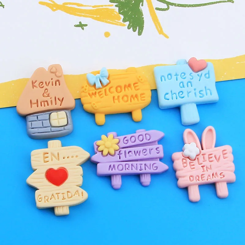 

10pcs Cute Fingerpost Flatback Resin Cabochon For Hair Bow Centers DIY Scrapbooking Decor Accessories Cartoon Signpost Charms