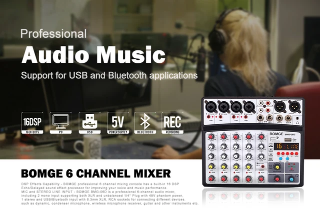【新品未使用】6チャンネル DJオーディオミキサー USB Bluetooth Amazon | BOMGE 6チャンネルdjオーディオミキサー、MP3 USB