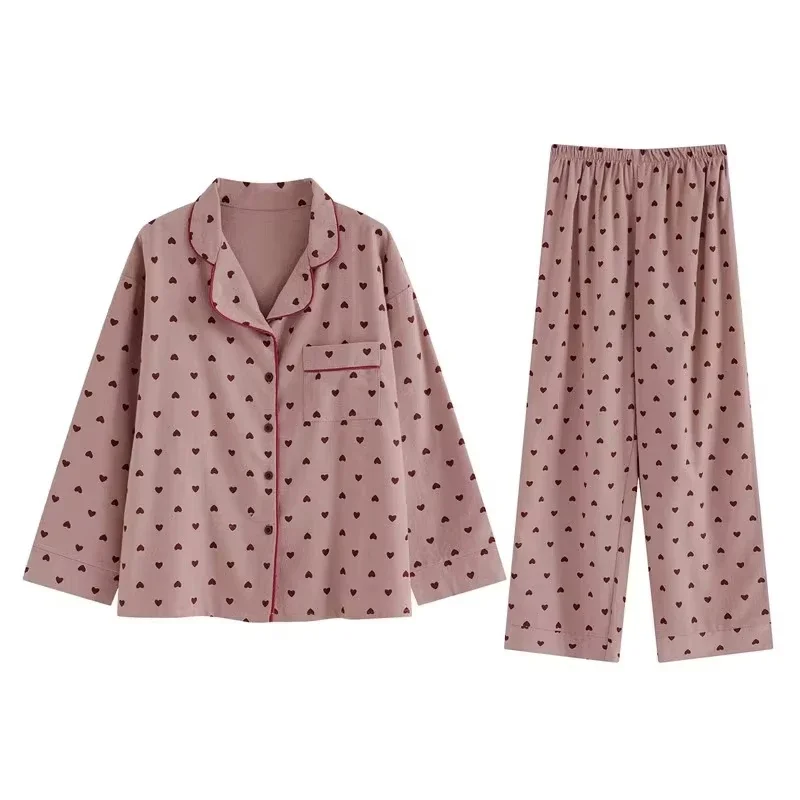 Large Size Sexy Nightwear Women Sleepwear Autumn and Winter Cardigan Home Wear Peach Heart Long Sleeves School Silk Pajamas 6