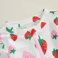 Toddler Baby Girls Swimsuit Swimming Suit Princess Strawberry Print Long Sleeve Bikini with Hat Newborn Swimwear for Summer 5