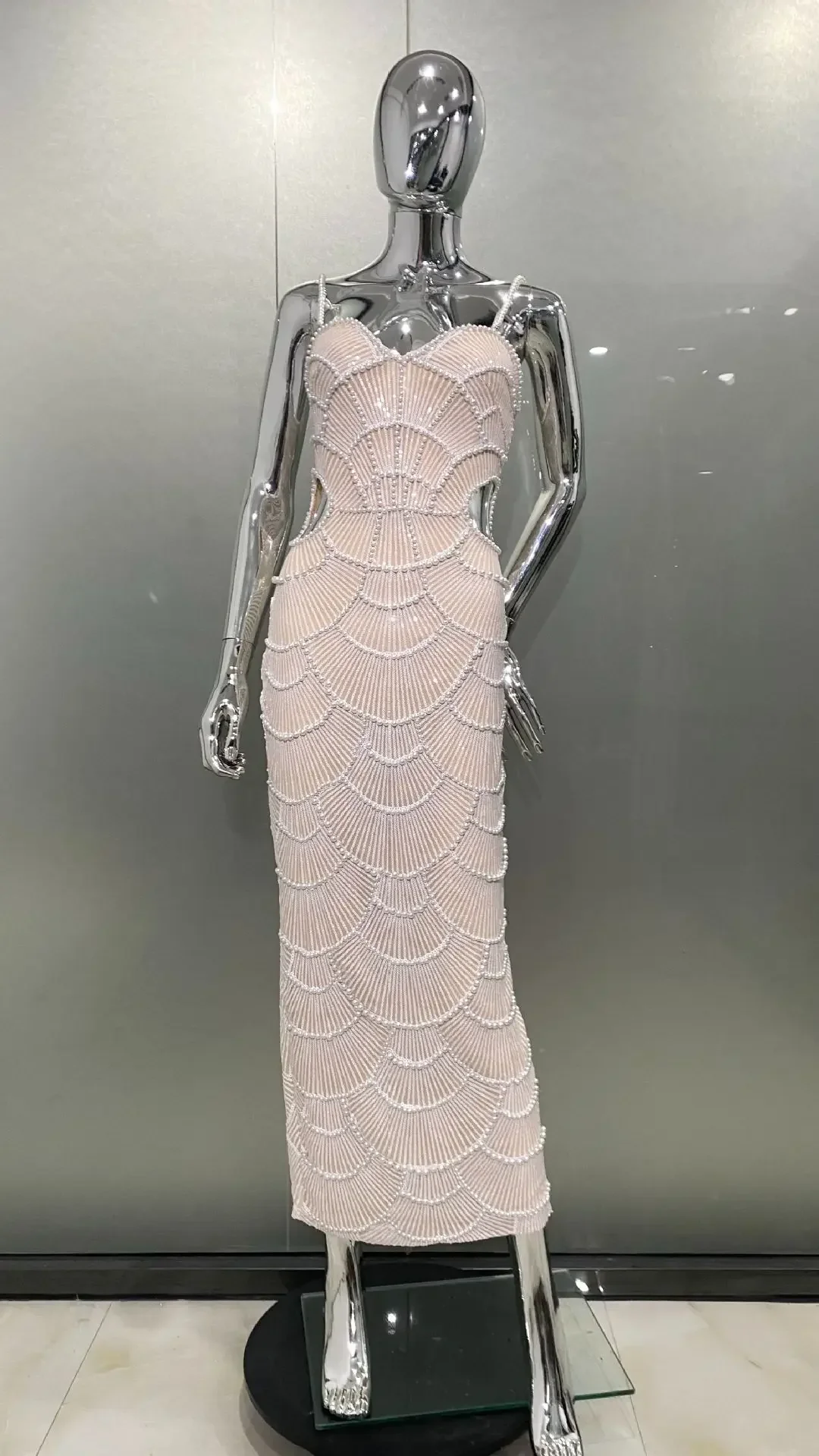パーティードレス Sequin-embellished V-neck Midi Dress Pearl Sequin Midi Dress Women Luxury V Neck White Pearl