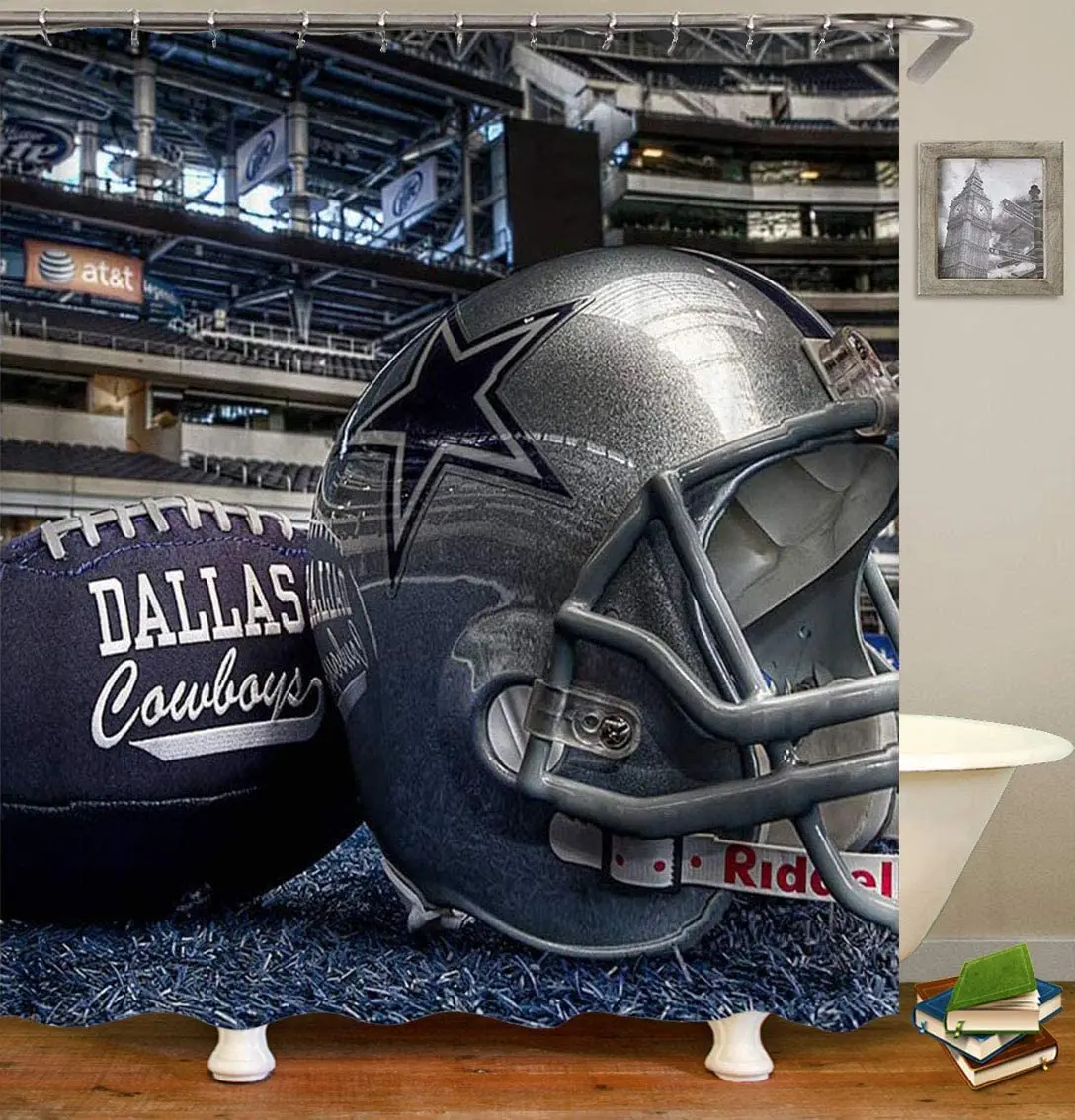 Rideau de douche cowboy Football américain, tissu imperméable, bleu