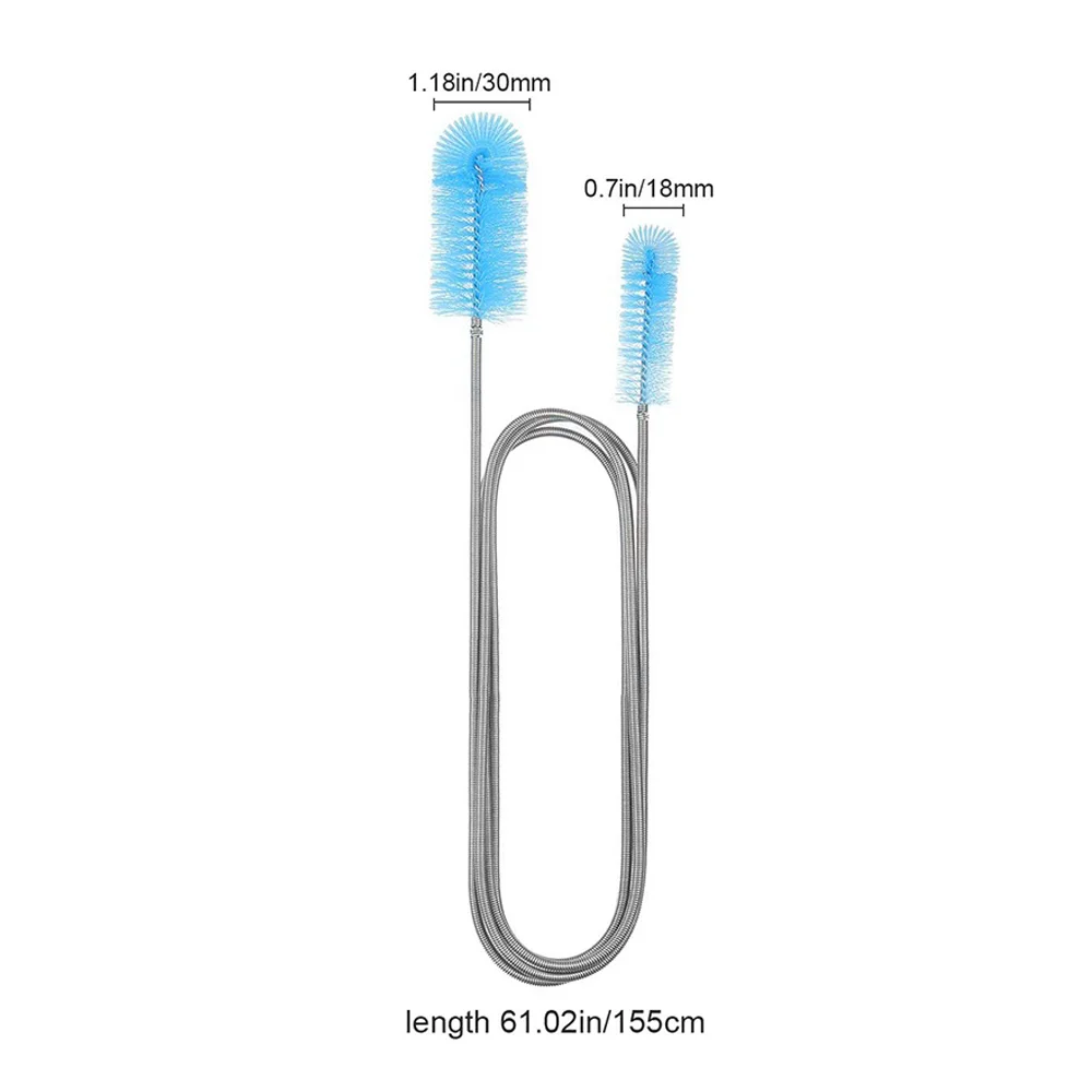 Reinigungsbürste für Aquariumrohre, 155 cm Federbürste, doppelköpfige Reinigungsbürste aus Edelstahl, Reinigungswerkzeug für Seerosenrohr, Luftröhre und Innenwände von U-förmigen Rohren – Detail 1