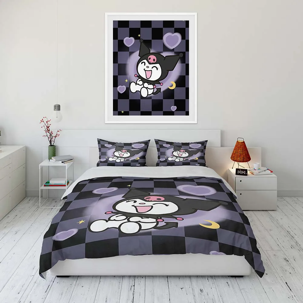 

Милый мультяшный пододеяльник Sanrio Kuromi, Детский комплект постельного белья, пододеяльник, наволочка, Детская удобная кровать, Комплект постельного белья