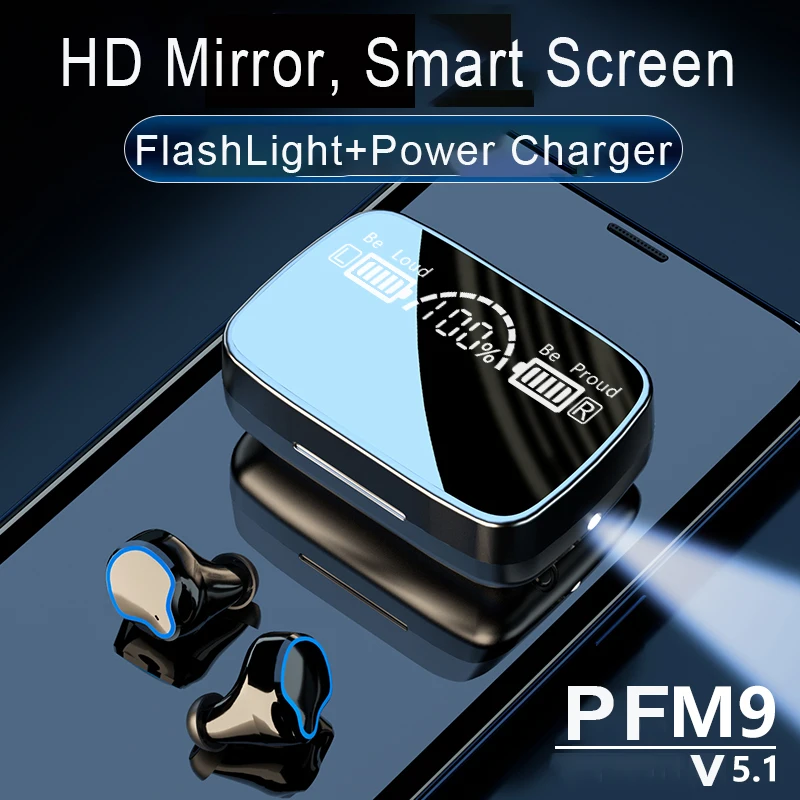 Беспроводные наушники Bluetooth mirror3500ма ч с фонариком шумоподавлением глубокие басы