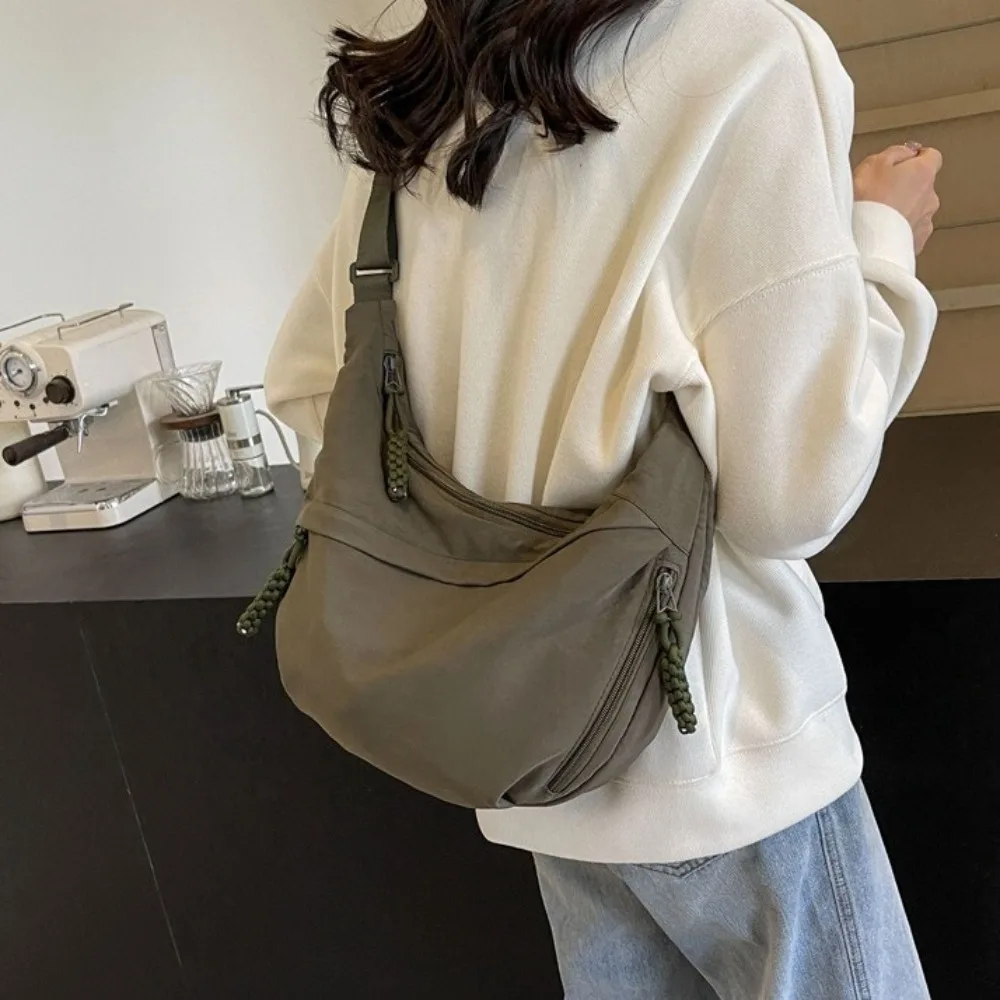 New Canvas Crossbody Bags Large Capacity Korean Simplified Sports Hobos Bag Lightweight Solid Color Shoulder Bag Women