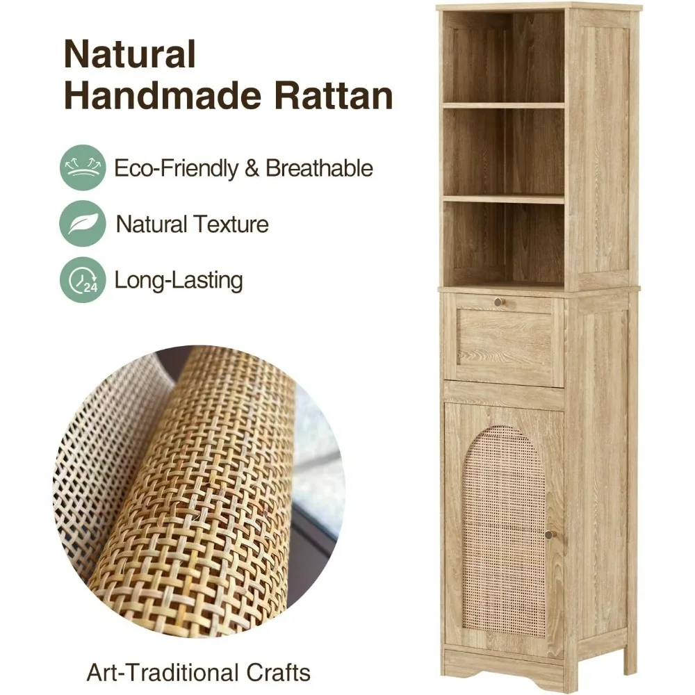 67" Natural Bathroom Storage Cabinet with Rattan Doors 3
