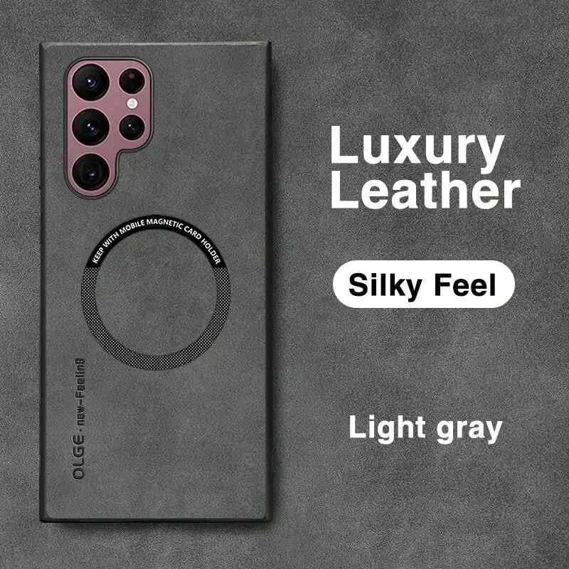 Premium Magnetic Leather Phone Case with Wireless Charging Compatibility