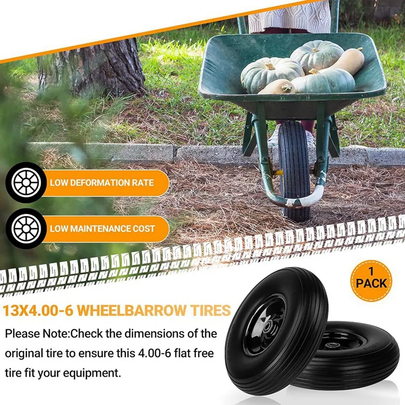 13Inch Wheelbarrow Tires 4.00-6 Flat Free Tire And Wheel, For Wheelbarrows Garden Wagon Cart Wheel