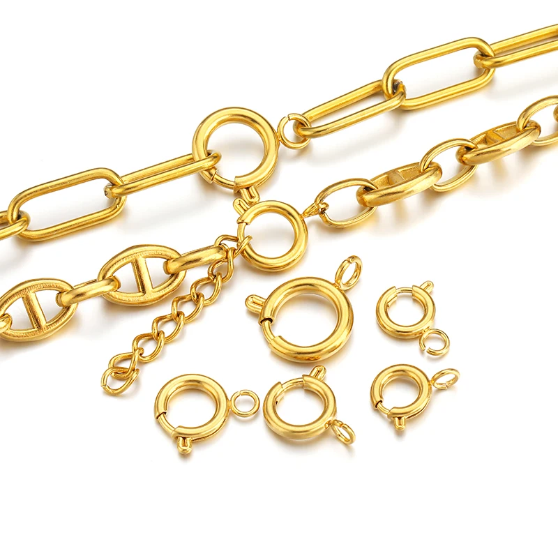 10pcs Stainless Steel Round Spring Clasps Necklaces Connectors ...
