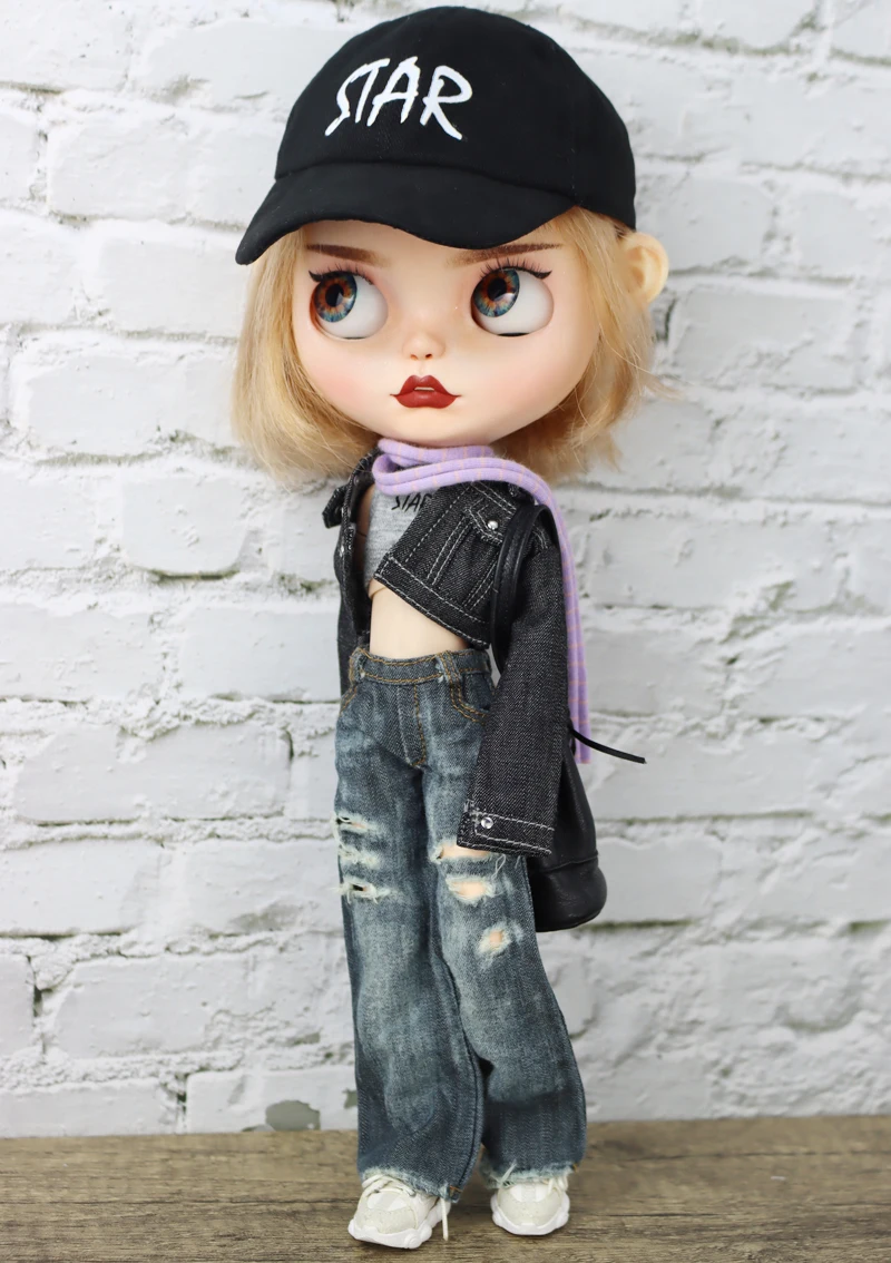 For Blythe Doll Jeans Coat for Ob24 Ob22 Azone Dolls Clothes Denim Jacket