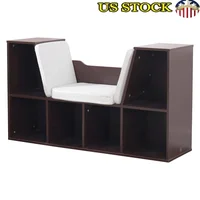 Wooden Bookcase Kids with Reading Nook 6 Shelves Cushioned Seating Storage Solution Ideal Playroom Organization 1