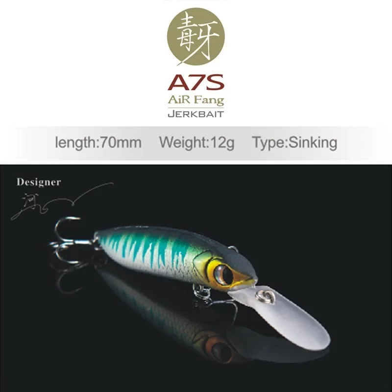 

Lurefans A7S 12g Long Lip Sinking Minnow Wobblers 70mm Artificial Jerkbait Wobblers Seawater Fishing Bait For Pike Trout Baits