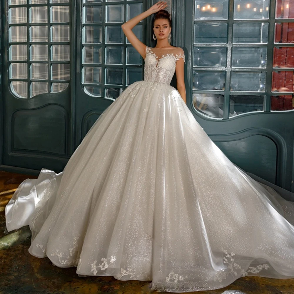 

On Zhu Gorgeous Ball Gown Applique Wedding Dresses 2023 Vestido Casamento O-Neck Backless Robe Mariage Shiny Bride Gowns