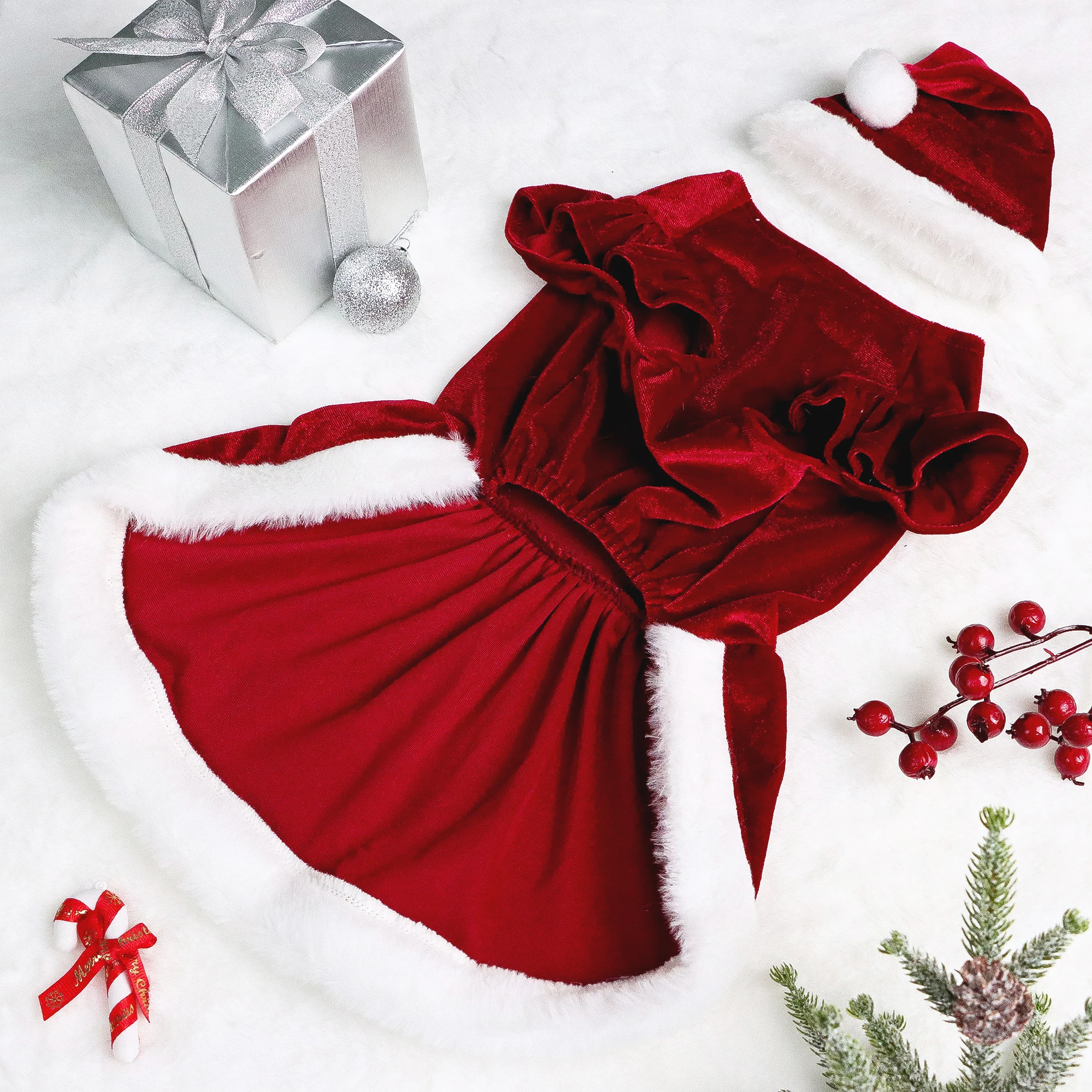 Set of 2 Christmas Puppy Dresses – Santa Baby Plush Outfits 5