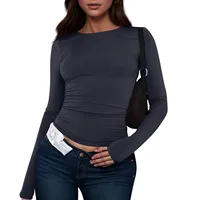 Women Fashion Casual Long Sleeve T Shirt Lady Minimalist Style Solid Color Round Neck Top Female Casual Skinny Daily Clothes 5