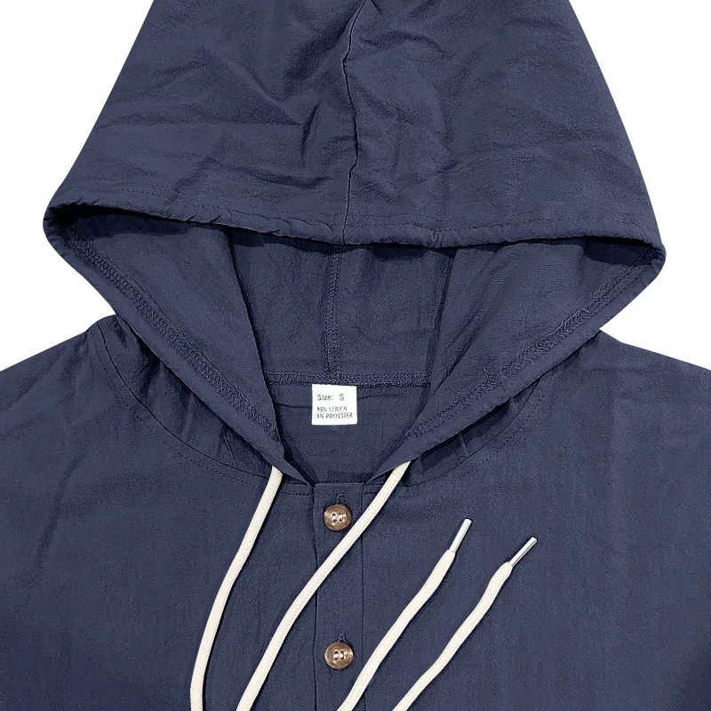 New Spring and Autumn Style Loose Men's Hoodie Set, Linen Material Beach Casual Two-Piece Suit