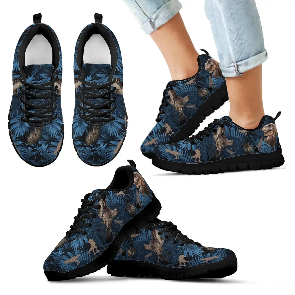 

INSTANTARTS Cool Women Men Casual Sneakers Dinosaurs in Jungle Design Casual Sneakers Shoes Lace-up Flat Shoes Air Mesh Shoes