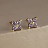 Boucles d'oreilles carrées suspendues en acier inoxydable, 2 pièces, pierre d'anniversaire de décembre, chaîne en zircone cubique, fleur, bijoux de perçage