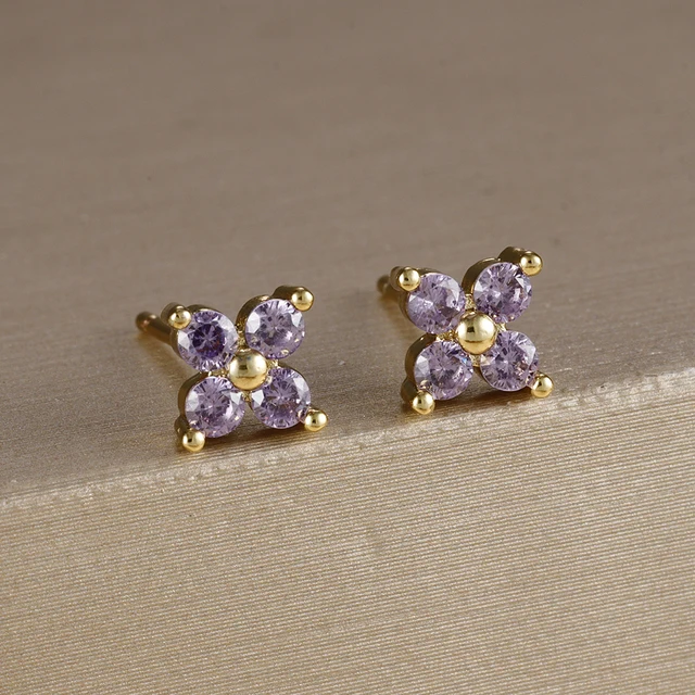 Boucles d'oreilles carrées suspendues en acier inoxydable, 2 pièces, pierre d'anniversaire de décembre, chaîne en zircone cubique, fleur, bijoux de perçage