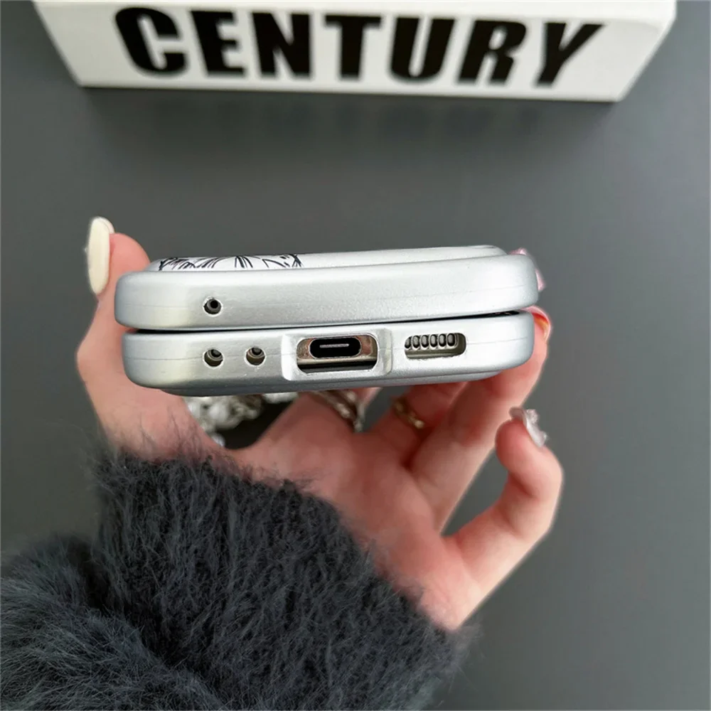 Fashion Butterfly Matte Silver Phone Case with Wave Border and Pendant Cover