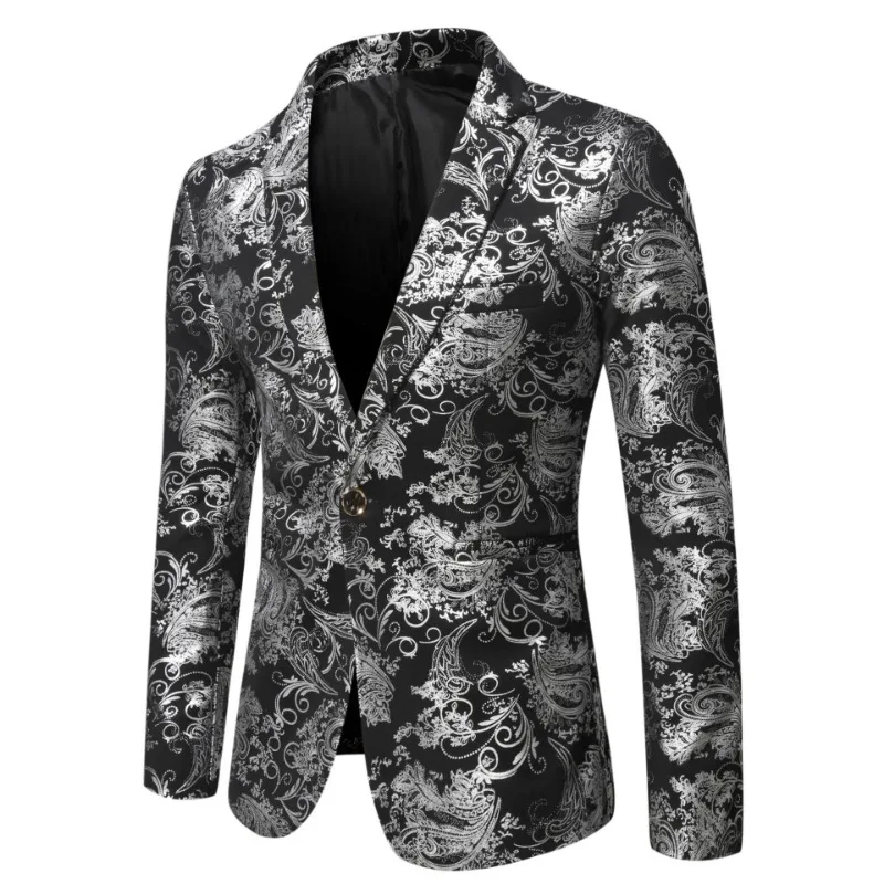 Autumn Men's Slim Fit Casual Silver Stage Performance Suit Printed Jackets Mens Blazer Jacket mens blazer