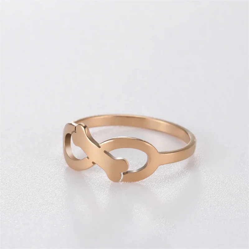 Minimalist Rings Dog Bone Paw Girls Gold Color Stainless Steel Ring Women's - PeticaDeals