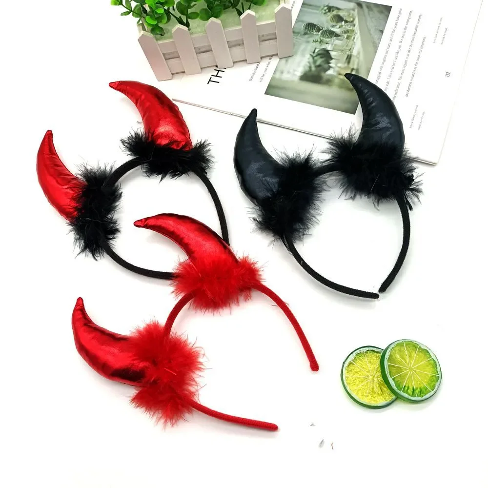 

Halloween Devil Headband Cosplay Anime Costume Hair Accessories Glitter Demon Horn Fluffy Plush Hair Hoop Fancy scary Party Prop