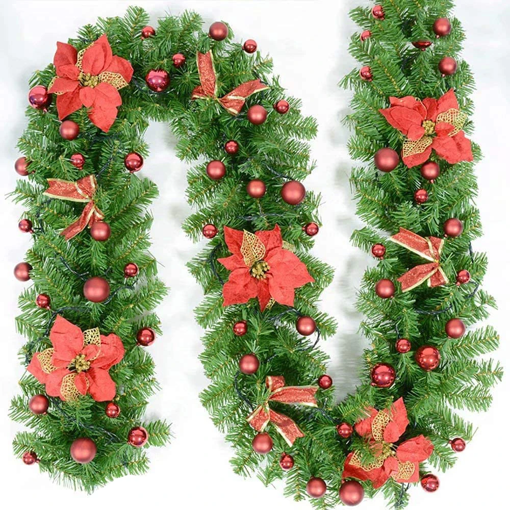 thumbnail image 1 of Christmas Decoration 2.7m Rattan Garland Wreath With Led Light Door Hanging Ornaments Artificial Xmas Rattan Fireplace Decor, 1 of 5