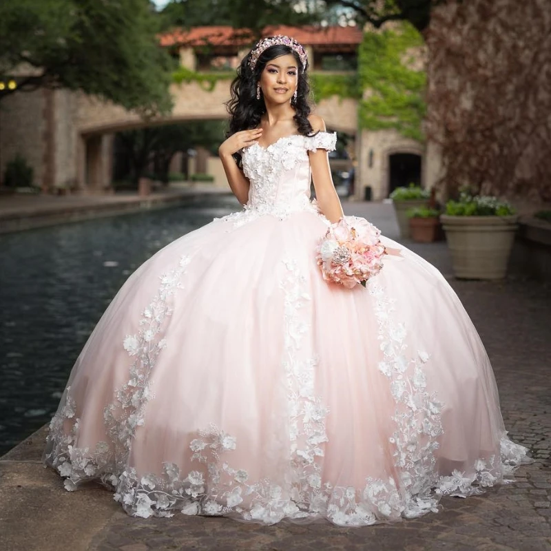 

Light Pink Quinceanera Dresses Princess Sweet 16 Years Girl Birthday Party Dresses Appliques Lace Flower Vestidos 15 De