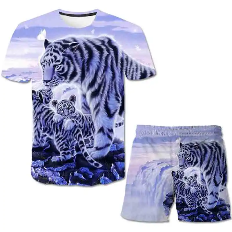 

2023 Tiger New Summer Baby Girls Boys Clothing Sets Kids Short Sleeves Round Collar T Shirts & Short Pants 2pcs Costumes Outfits
