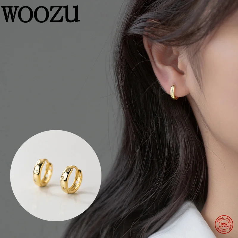 

WOOZU 100% 925 Sterling Silver Vintage Simple Star Huggie Hoop Earrings for Women Statement Ear Buckle Charm Jewelry Accessories