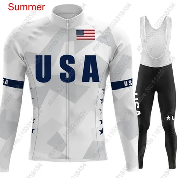 2024 USA Naiontal Team Cycling Jersey Set Long Sleeve Men Winter United States Clothing Suit MTB Bike Road Pants Bib Ropa 5