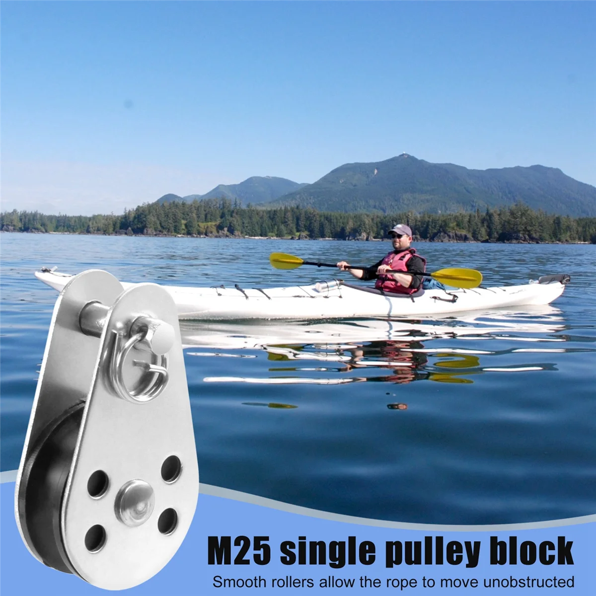 5PCS Stainless Steel M25 Pulley Block Hanging Wire Towing Wheel Lifting Wire Rope Cable Pulley Roller 4