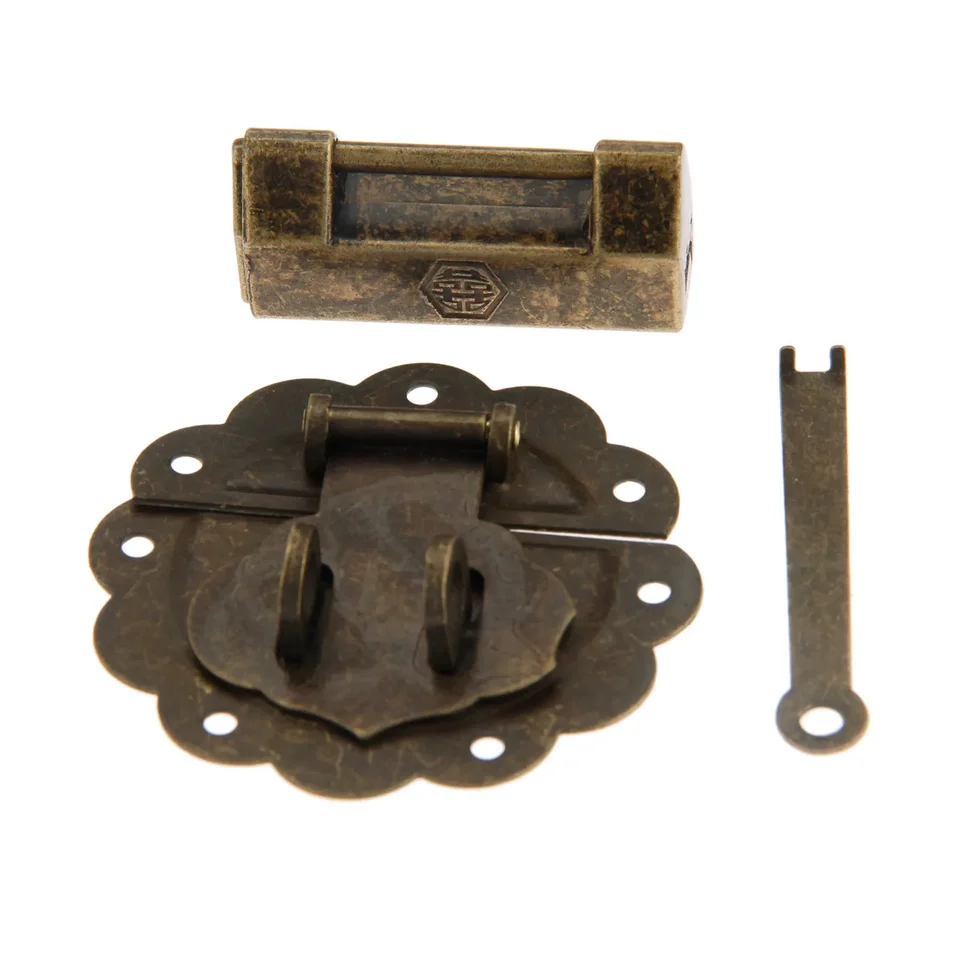 Yinpecly 4Pcs Vintage Chinese Style Lock Buckle Latches - Bronze Zinc Alloy, 1.1x0.91 Inch, For Jewelry Box, Wood Case, Decorative Clasp - View #4