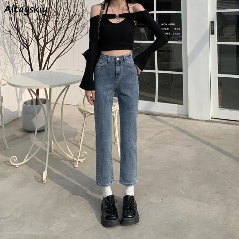 

Винтажные джинсы женские прямые универсальные Простые Летние тонкие шикарные Горячие Продажи Модные Ins Ulzzang с высокой талией