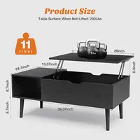 Coffee Table Black, Lift Top Coffee Tables for Living Room, Small Rising Wooden Dining Center Tables with Storage Shelf 1