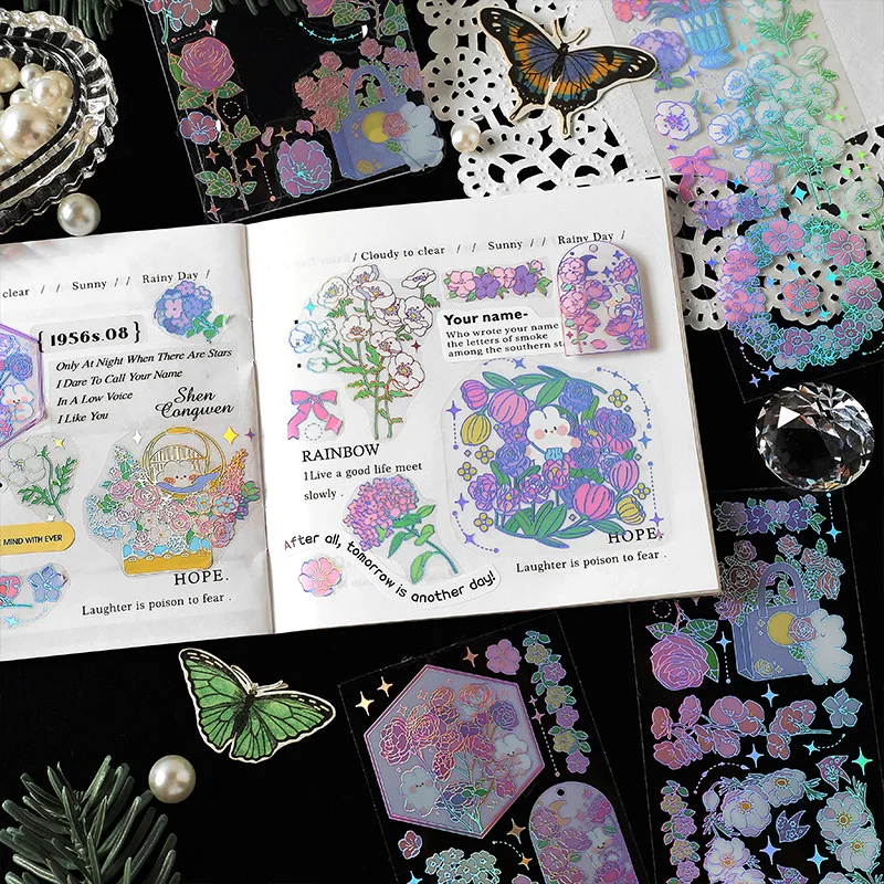 

3 листа, наклейки из серебристой фольги с фруктами и цветами