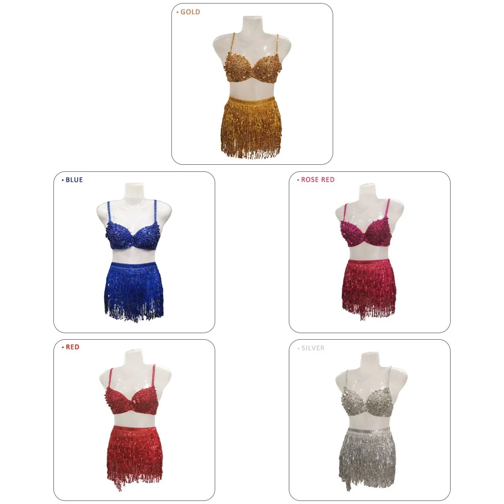 Sequin Tassel Belly Dance Suit Costume Pole Dancewear 2Pcs Crop Top and Skirt | eBay Sequin Tassel Belly Dance Suit Costume Pole Dancewear 2Pcs Crop Top and Skirt | eBay