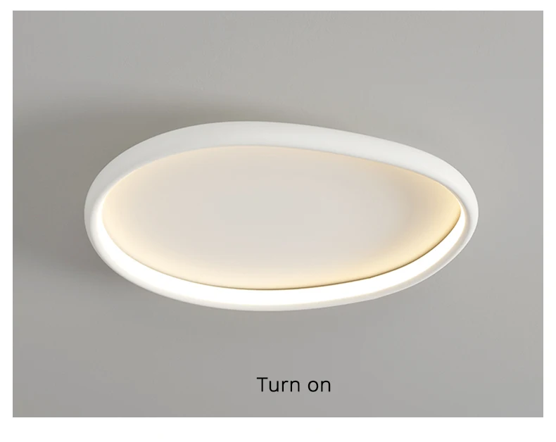 A white ceiling light with an elegant oval shape.