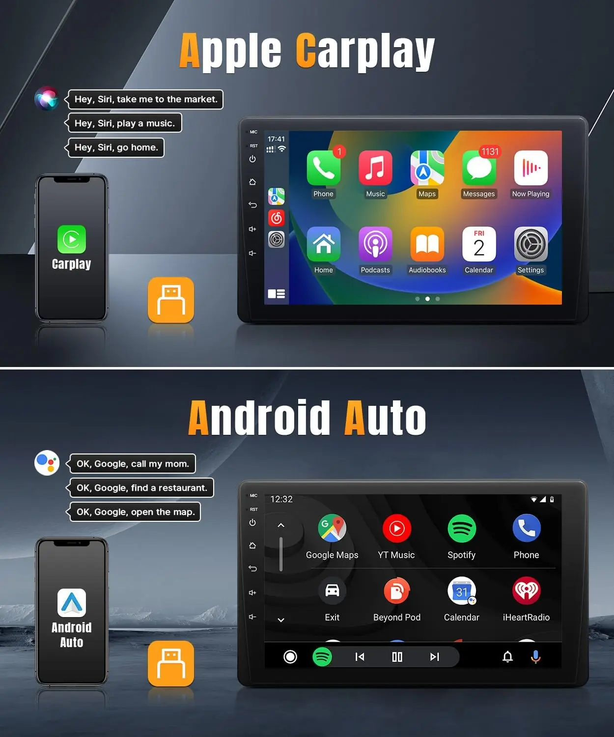 Radio estéreo de un solo Din para coche de 9 pulgadas con Apple Carplay y Android Auto, receptores de Audio para coche Bluetooth, cámara de respaldo, enlace de espejo, FM 6