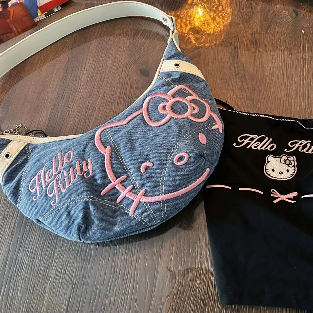 Sanrio Peripheral Hello kitty Bag Spring Summer New Denim Armpit