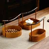 Hand-made bamboo basket with handle, Chinese retro tea set, lacquer woven storage box, portable fruit basket 2