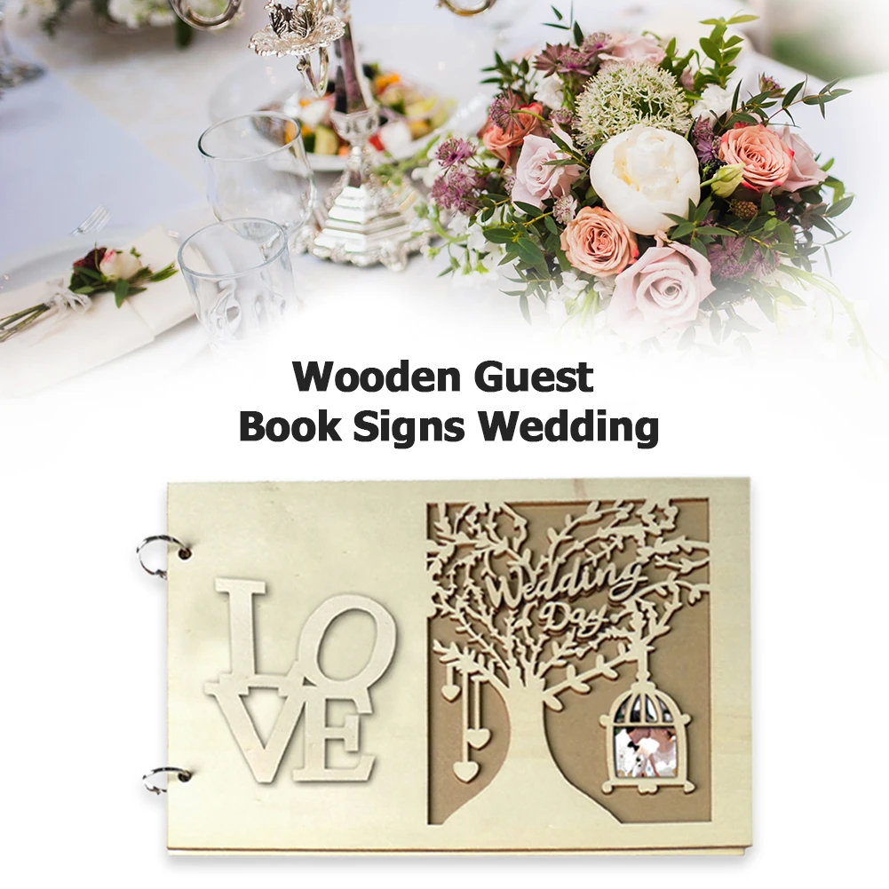 Wedding Guest Sign Books Wooden Heart Hollow Notebook Vintage Name Board Decor Material Of Plywood And Birch Board Log Color