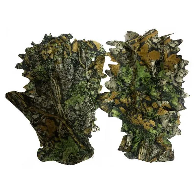 Sneaky 3D Camo Gloves Comfortable Non-slip 3D Leaf Gloves Polyester Full Finger For Shooting Fishing Hunting Cycling CS