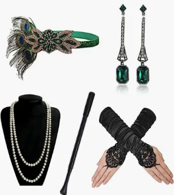 

Комплект аксессуаров в стиле 1920-х Гэтсби Хепберн, комплект ретро-мячей, повязка на голову, головные уборы, перчатки, ожерелье, серьги