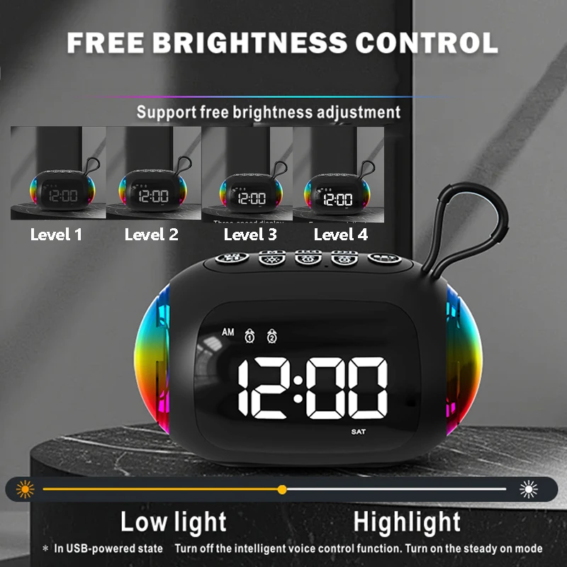 Mini Portable FM Radio Dual Alarm Clock LED Display Radios Receiver RGB Light Bluetooth Subwoofer TF Card USB MP3 Music Player